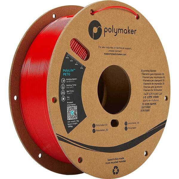 Tlačová struna (filament) Polymaker PolyLite PETG, 1,75 mm, 1 kg červený

