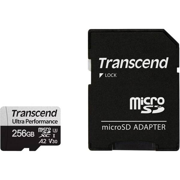Pamäťová karta Transcend 340S microSDXC 256GB UHS-I U3 V30 A2 (160R/125W) + adapter 

