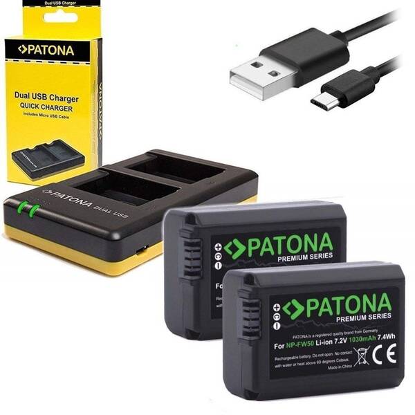 Nabíjačka PATONA Dual Quick pre Sony NP-FW50 + 2x batéria 1030mAh USB 

