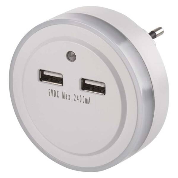 Nočné svetlo EMOS do zásuvky s 2× USB 

