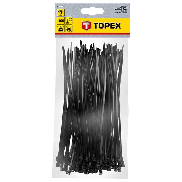 Sťahovacie pásky Topex 3,6x200 mm (100 ks) 

