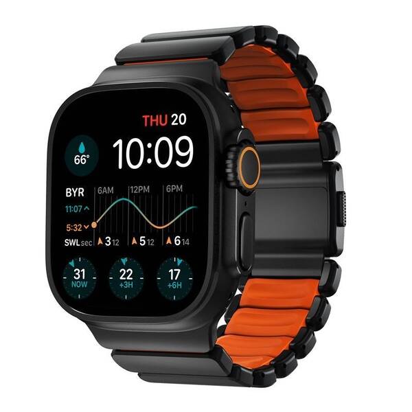 Remienok NOMAD Stratos Titanium FKM na Apple Watch 45/46/49 mm čierny/oranžový

