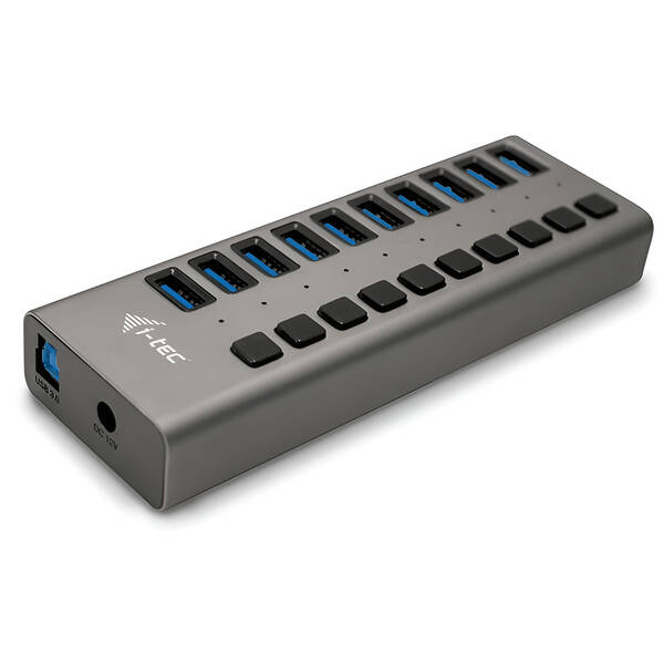 USB Hub i-tec 10x USB 3.0, 48W strieborný

