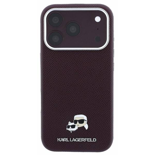 Kryt na mobil Karl Lagerfeld PU Grained Semi Wrap K&CH Heads Magsafe na Apple iPhone 18 Pro vínový

