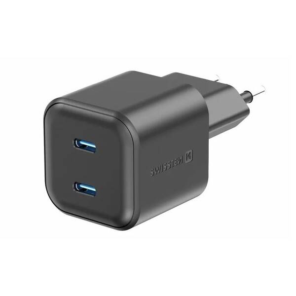Nabíjačka do siete Swissten GaN, PD 2x USB-C 20W čierna

