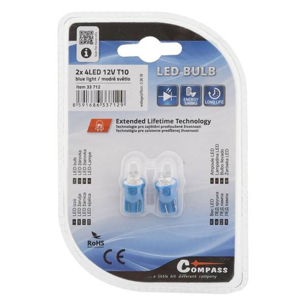 Autožiarovka Compass 33712 4LED 12V T10 modrá  (2 ks) 

