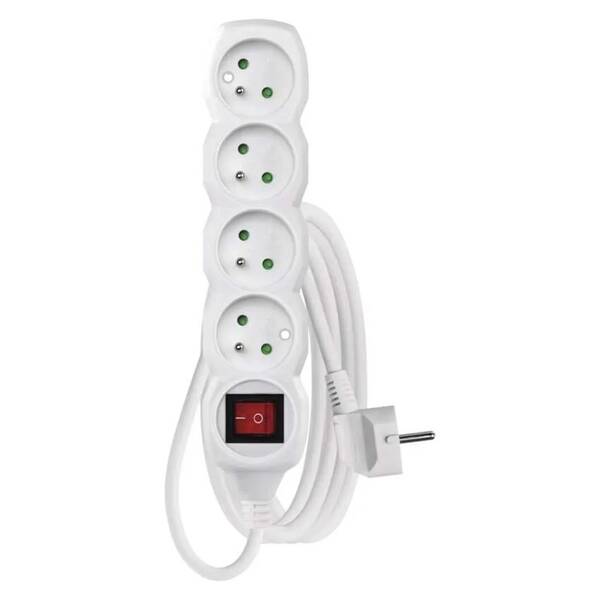 Kábel predlžovací EMOS 4x zásuvka, vypínač, 3m biely

