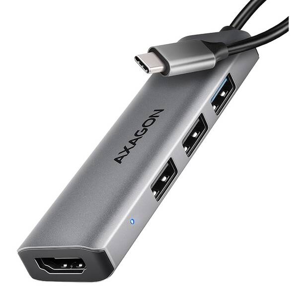 USB Hub Axagon HMC-H3A ,USB 5Gbps, 3x USB-A, HDMI 4k/30Hz, kabel USB-C 15cm sivý

