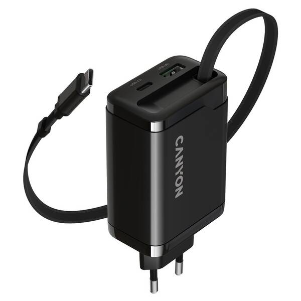 Nabíjačka do siete Canyon OnCharge 65RC Black, USB-C, 65W PD, QC, EU čierny

