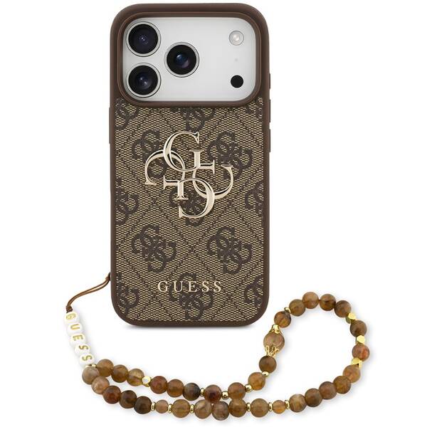 Kryt na mobil Guess PU 4G Metal Logo Strap na Apple iPhone 17 Pro hnedý


