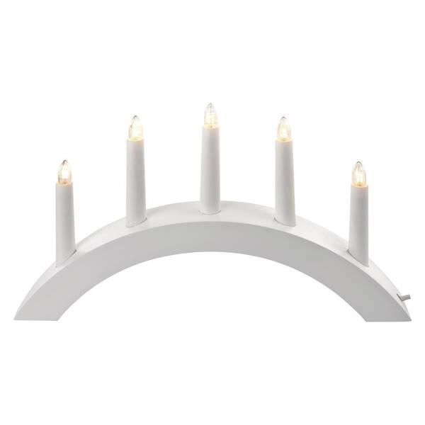 LED dekorácie EMOS svietnik na 5x žiarovku E10 drevený biely, oblúk, 20x38 cm, vnútorná, teplá biela 


