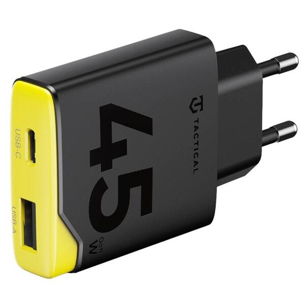 Nabíjačka do siete Tactical Minimi GaN 45W, 1×USB-A/1×USB-C čierna/žltá

