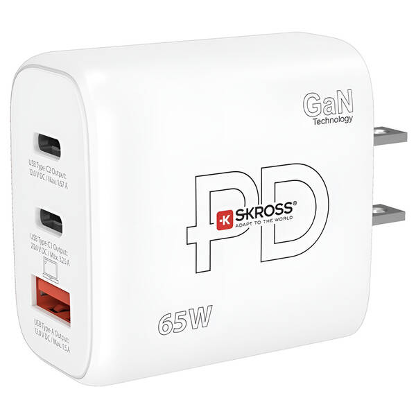 Cestovný adaptér SKROSS USB A+C 65W GaN US, Power Delivery, typ A 

