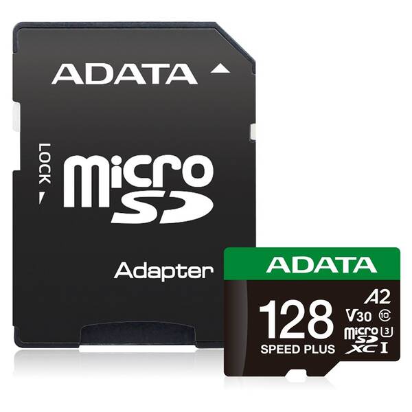 Pamäťová karta ADATA Speed Plus MicroSDXC 128GB, U3 (180R/160W) + SD adaptér čierna

