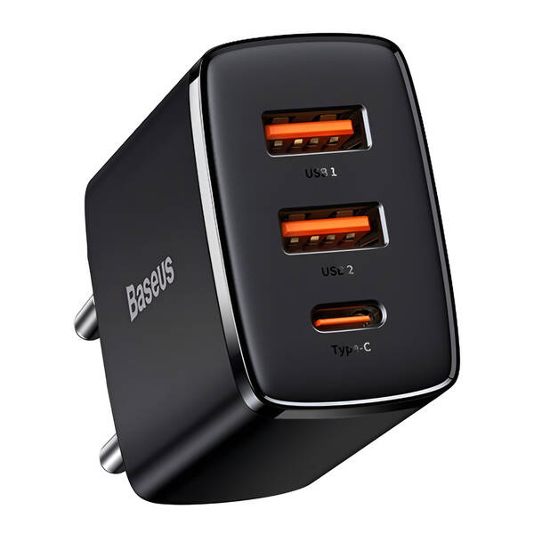 Nabíjačka do siete Baseus 2x USB-A, 1x USB-C, 30W čierna

