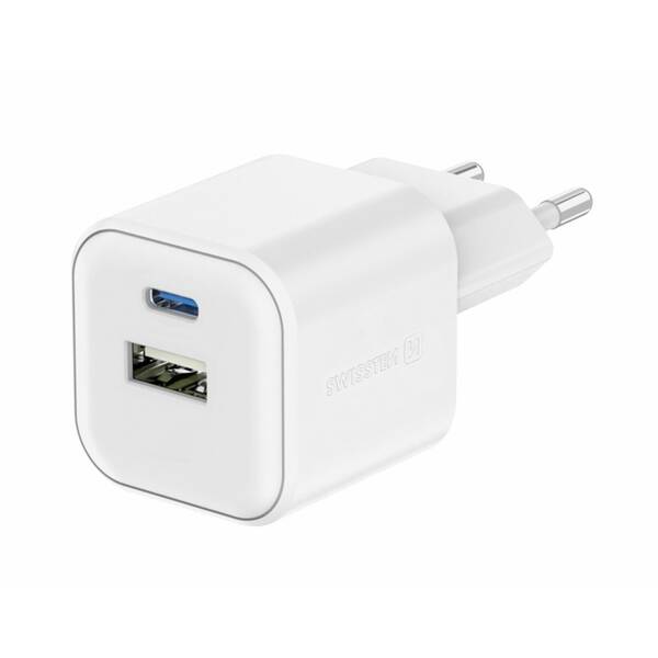 Nabíjačka do siete Swissten 12W 1x USB-C + 1x USB-A biela

