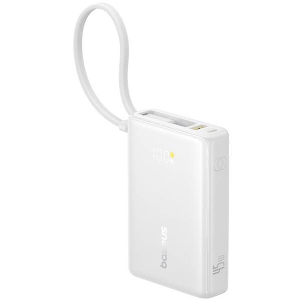 Powerbank Baseus PicoGo 10000mAh 45W s digitálnym displejom a káblom USB-C biely

