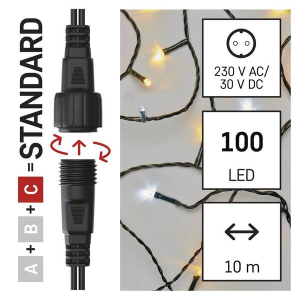 Spojovacia reťaz EMOS 100 LED Standard blikajúce, 10 m, vonkajšie, teplá/studená biela 

