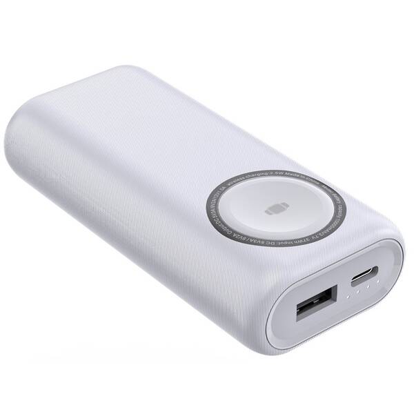 Powerbank WG 10000 mAh, s nabíjacím slotom na Apple Watch biela

