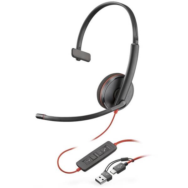 Headset HP Poly Blackwire 3210, USB-C/A adaptér, mono čierny

