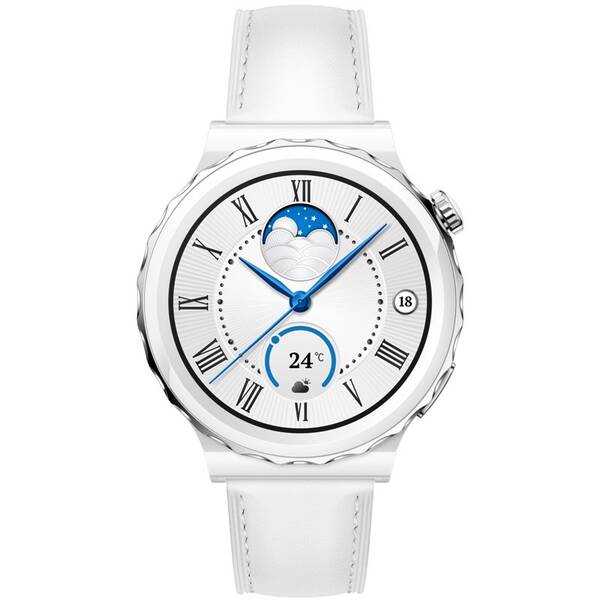 Inteligentné hodinky Huawei Watch GT3 Pro 43 mm - Silver Bezel White Ceramic Case + White Leather Strap 

