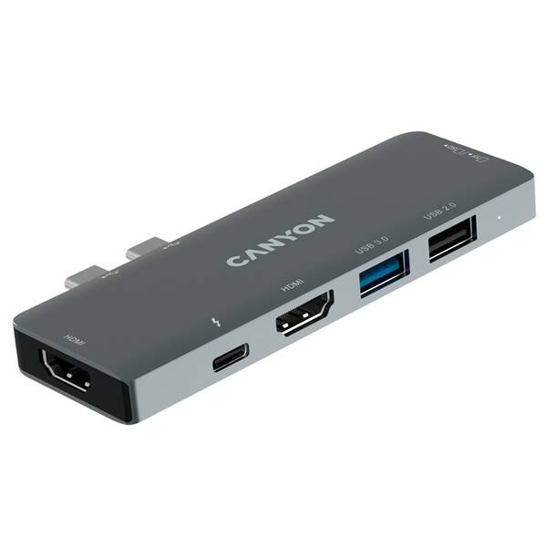 USB Hub Canyon DS-5, pro MacBook, USB-C PD 100W strieborný

