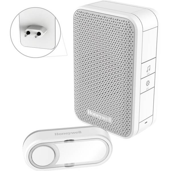Zvonček bezdrôtový Honeywell DC312SP2USB, do zásuvky, 150m biely

