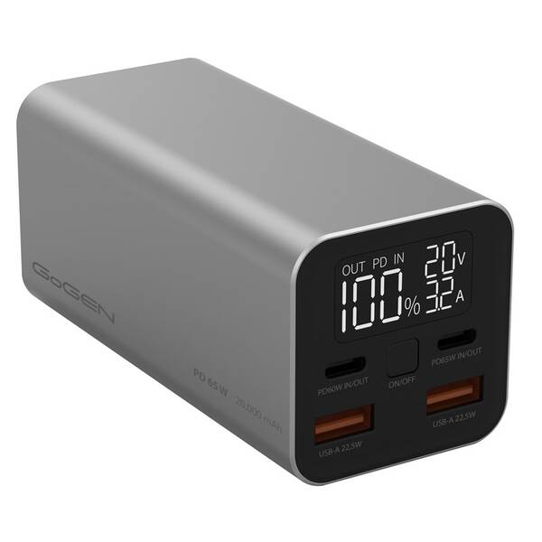 Powerbank GoGEN PB20000mAh, PD 65W strieborný

