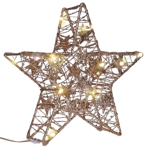 LED dekorácie Solight hviezda glitter, kovová, 14x LED, 2x AA - zlatá 

