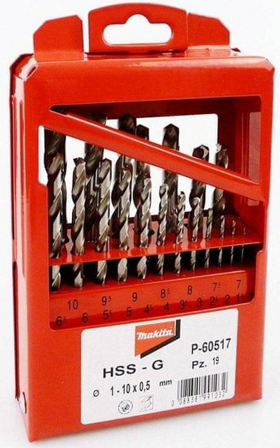 Sada vrtákov Makita P-60517 HSS-G (19 ks) Makita P-60517 do kovu HSS-G 1-10mm (po 0,5mm) 19ks