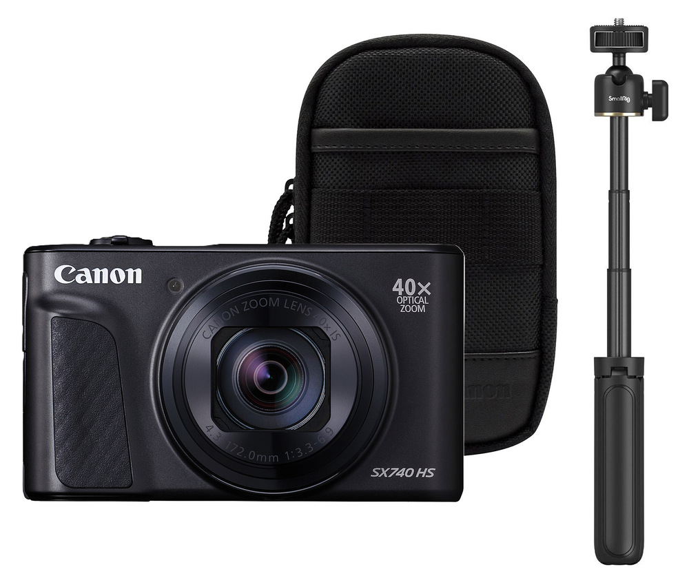 Digitálny fotoaparát Canon PowerShot SX740 HS, TRAVEL KIT II čierny Kompaktní fotoaparát Canon PowerShot SX740 HS s cestovním pouzdrem a stativem, černá barva