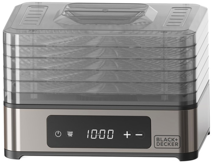 Sušička ovocia Black+Decker BXDE401E s piatimi priehľadnými platmi a digitálnym panelom