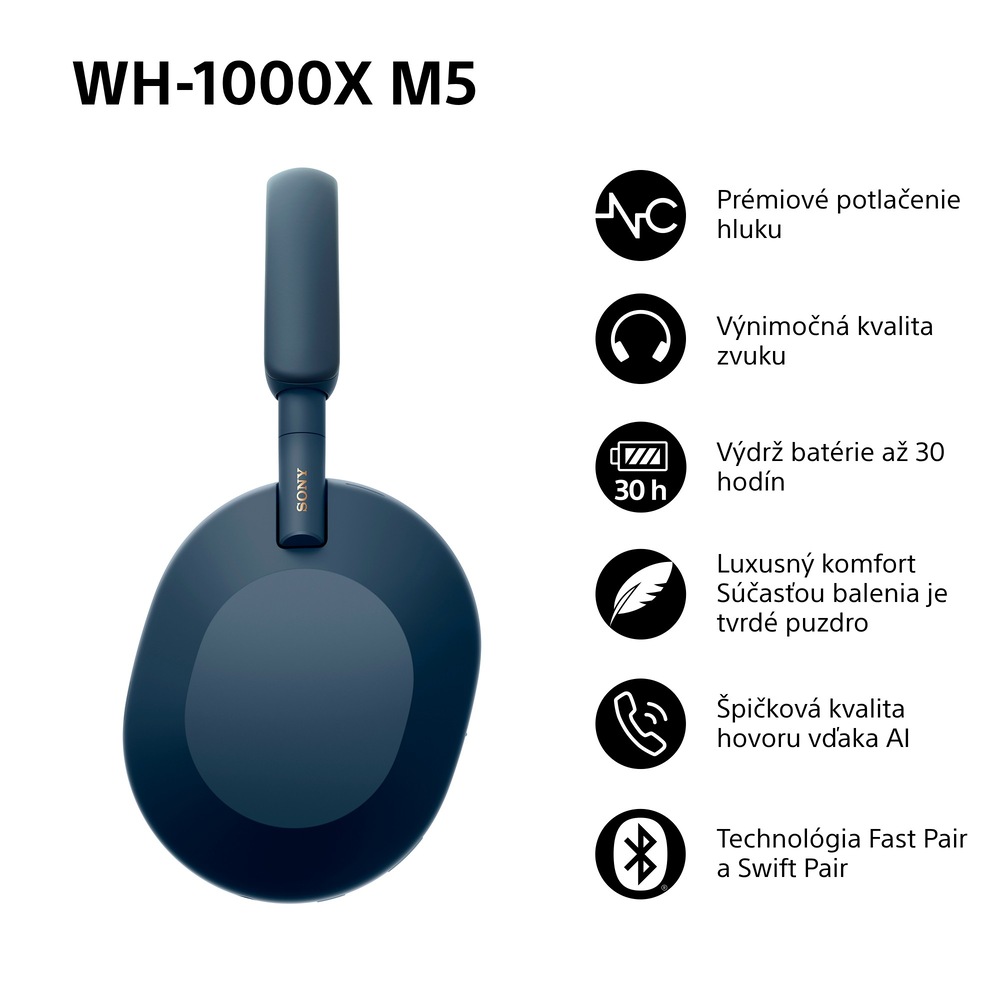 Slúchadlá Sony WH-1000XM5 - Prodloužená záruka zdarma po registraci modrá Slúchadlá Sony WH-1000XM5