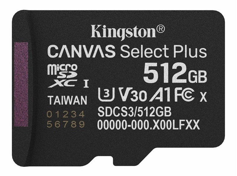 Pamäťová karta Kingston Canvas Select Plus MicroSDXC 512GB UHS-I U3 (R150/W30) čierna