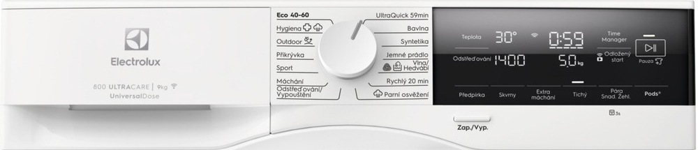 Práčka Electrolux UniversalDose UltraCare 800 EW8F3494SQC biela Ovládací panel práčky Electrolux EW8F3494SQC 800 UltraCare UniversalDose