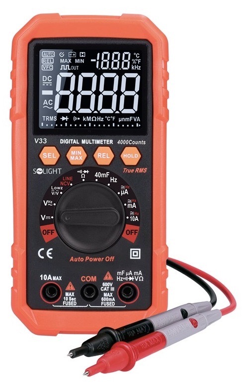 Multimeter Solight na meranie jednosmerného aj striedavého napätia i prúdu, podsvietený EBTN displej