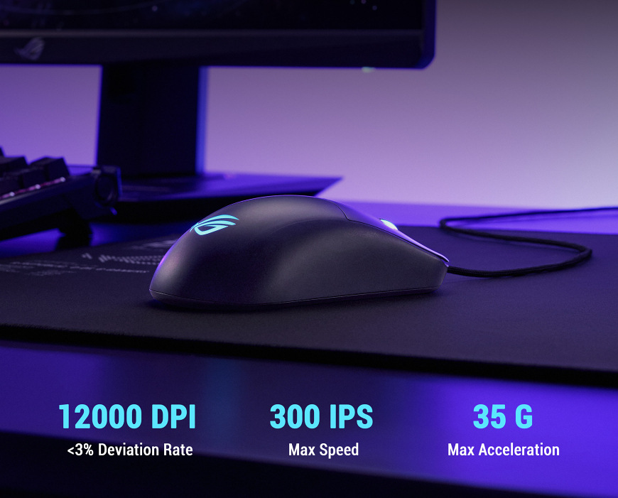 Myš Asus ROG Harpe Mini Core čierna Senzor myši Asus ROG Harpe Mini Core s rozlíšením 12 000 DPI a rýchlosťou 300 IPS