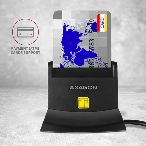 Čítačka eObčianok Axagon USB-A StandReader 4-slot + SD/microSD/SIM,1.3 m čierna
