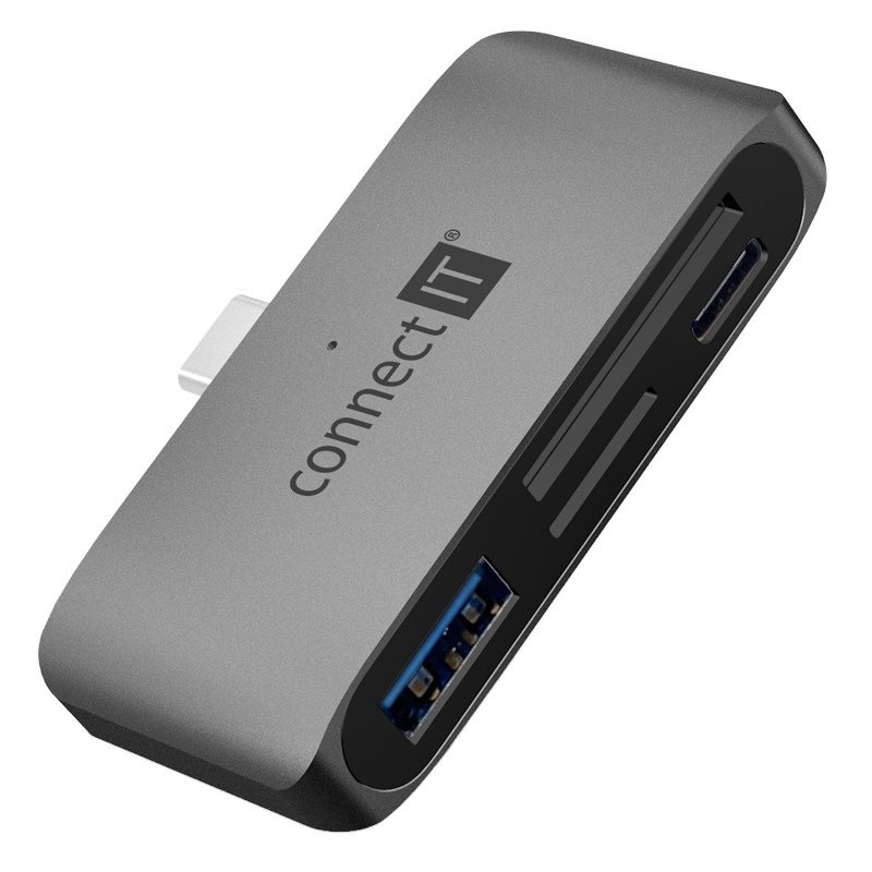 Čítačka pamäťových kariet Connect IT CompactPRO + USB hub - antracitová