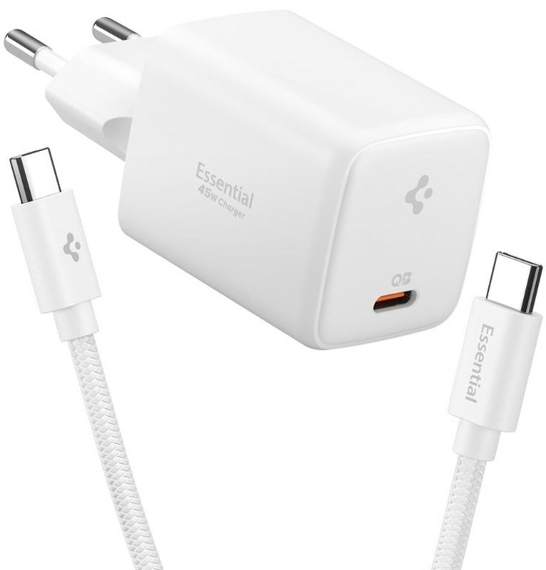 Nabíjačka do siete Spigen Essential s výkonom 45W a USB-C káblom