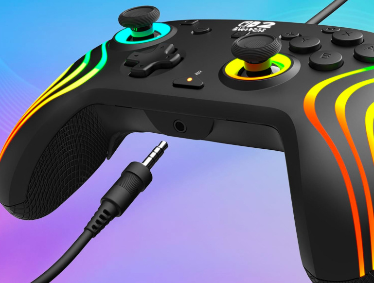 Gamepad Turtle Beach Afterglow Wave Wired RGB, NS2 čierny Detail 3,5 mm konektora gamepadu Turtle Beach Afterglow Wave na pripojenie slúchadiel