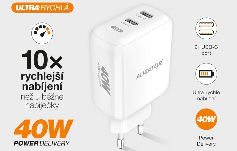 Nabíjačka do siete Aligator Power Delivery 40W, 2xUSB-C biela Nabíjačka do siete Aligator Power Delivery 40W, 2xUSB-C biela