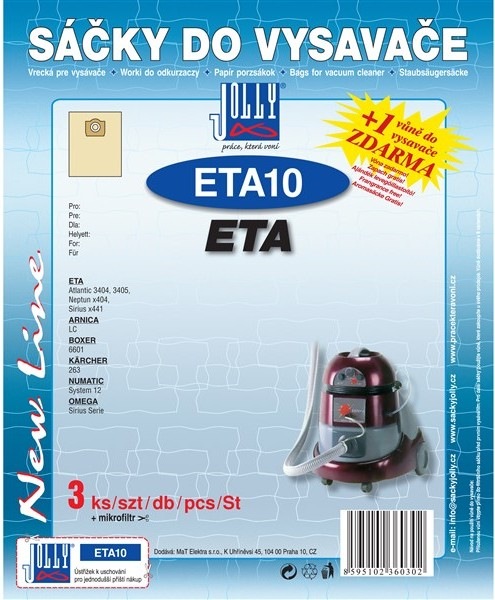 Vrecká do vysávača Jolly ETA 10 pre vysávače Eta, Arnica, Boxer, Kärcher, Numatic a Omega