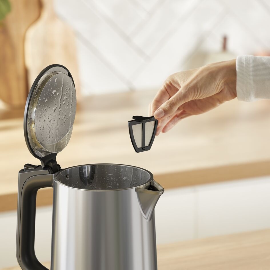 Rýchlovarná kanvica Tefal KI871DE0 Selection 1,7 l nerez Vyberateľný filter kanvice Detail displeja rýchlovarnej kanvice Tefal KI871DE0 Selection