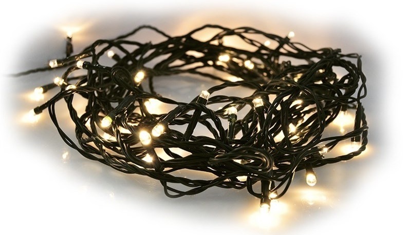 Vianočné osvetlenie Solight reťaz, 100LED, 10+3m, 8 funkcií, IP44. 3x AA, teplá biela