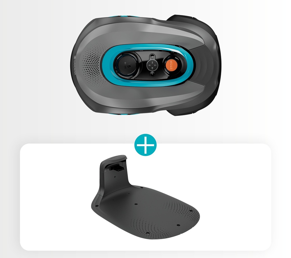 Robotická kosačka Gardena Smart SILENO Sense 600 m² 19942-32 Kosačka a jej nabíjacia základňa (pohľad zhora).