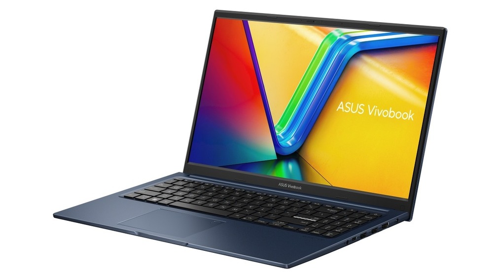 Otvorený a zapnutý notebook Asus Vivobook 15 otočený doľava