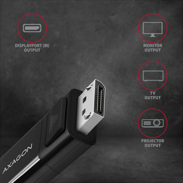 Kábel Axagon USB-C / DisplayPort, 1,8m, 4K/60Hz čierny Kábel Axagon USB-C / DisplayPort, 1,8m, 4K/60Hz čierny