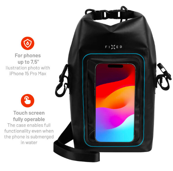 Puzdro na mobil športové FIXED Float Bag s vreckom pre mobilný telefón 3L čierne Puzdro na mobil športové FIXED Float Bag s vreckom pre mobilný telefón 3L - čierne