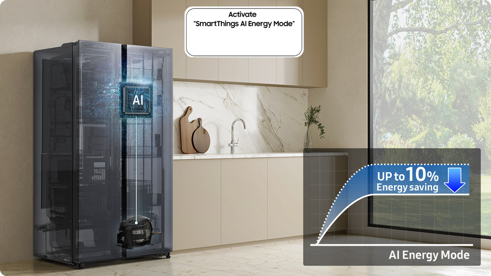 Americká chladnička Samsung RS70F65QETEO strieborná Chladničky v kuchyni so zakreslením AI Energy